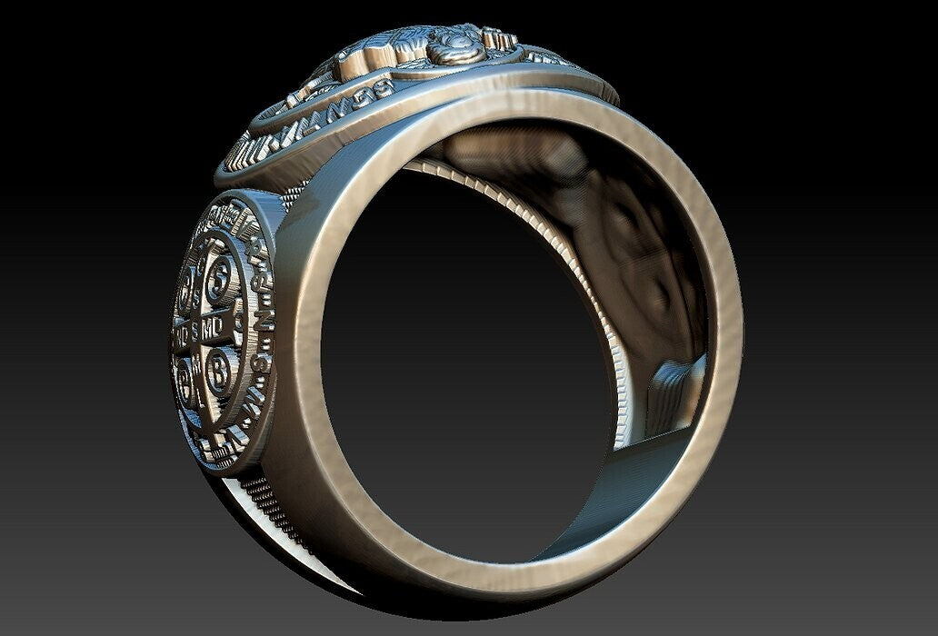 Saint Benedict Cross Ring 925 Silver Christian Signet Ring US5~15 Faith Gift