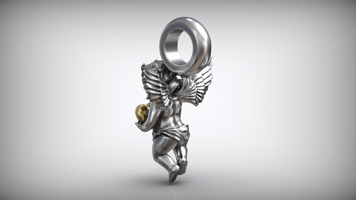 925 Sterling Silver Angel Wings Heart Pendant Angel Charm Necklace Jewelry Gift