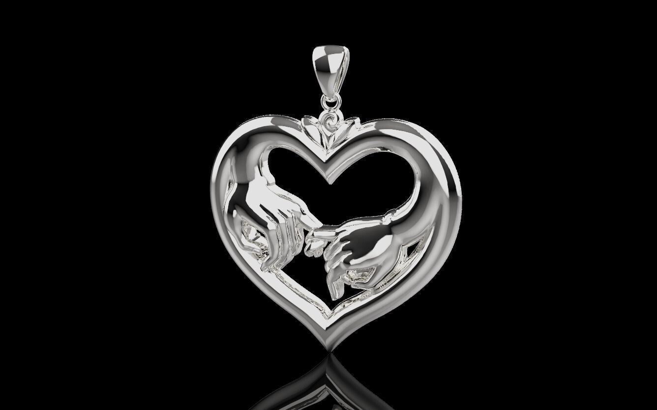 Couple Hand Heart Pendant 925 Sterling Silver Heart Necklace Gift For Friend