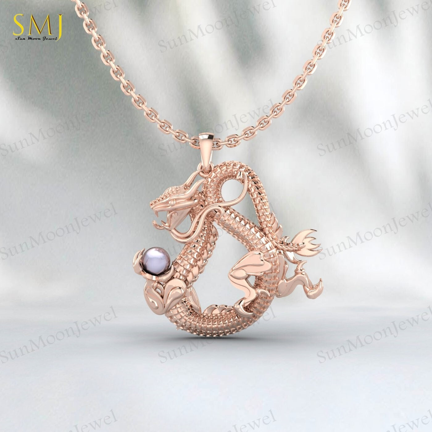 925 Sterling Silver Dragon Pendant Necklace For Man Pearl Dragon Unique Gifts