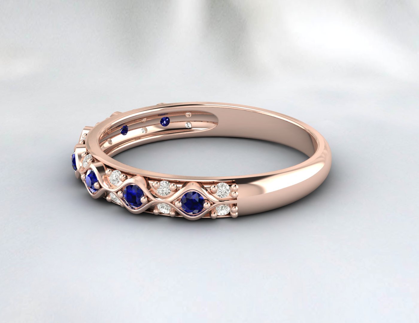 Sapphire Cz Diamond Wedding Band Fine Silver Antique Vintage Band Lab Created