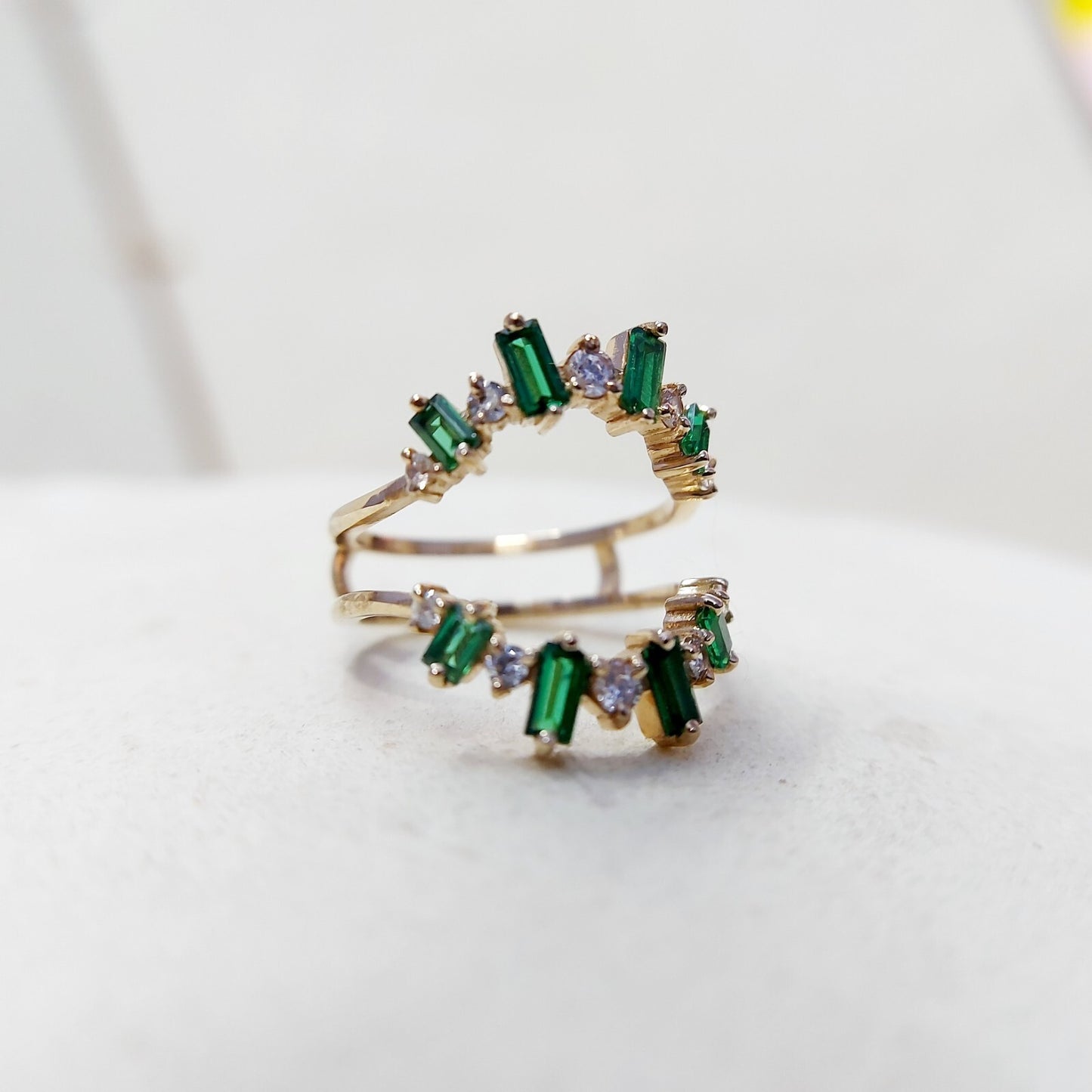 Emerald Baguette Ring Gemstone Set 925 Silver Ring Handmade Wedding Band US5~15