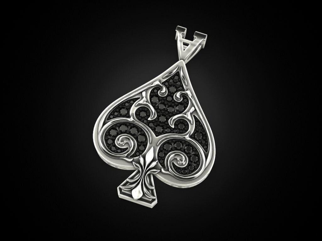 Silver Ace of Spades Poker Pendant Gift For Men and Women Playing Card Necklace
