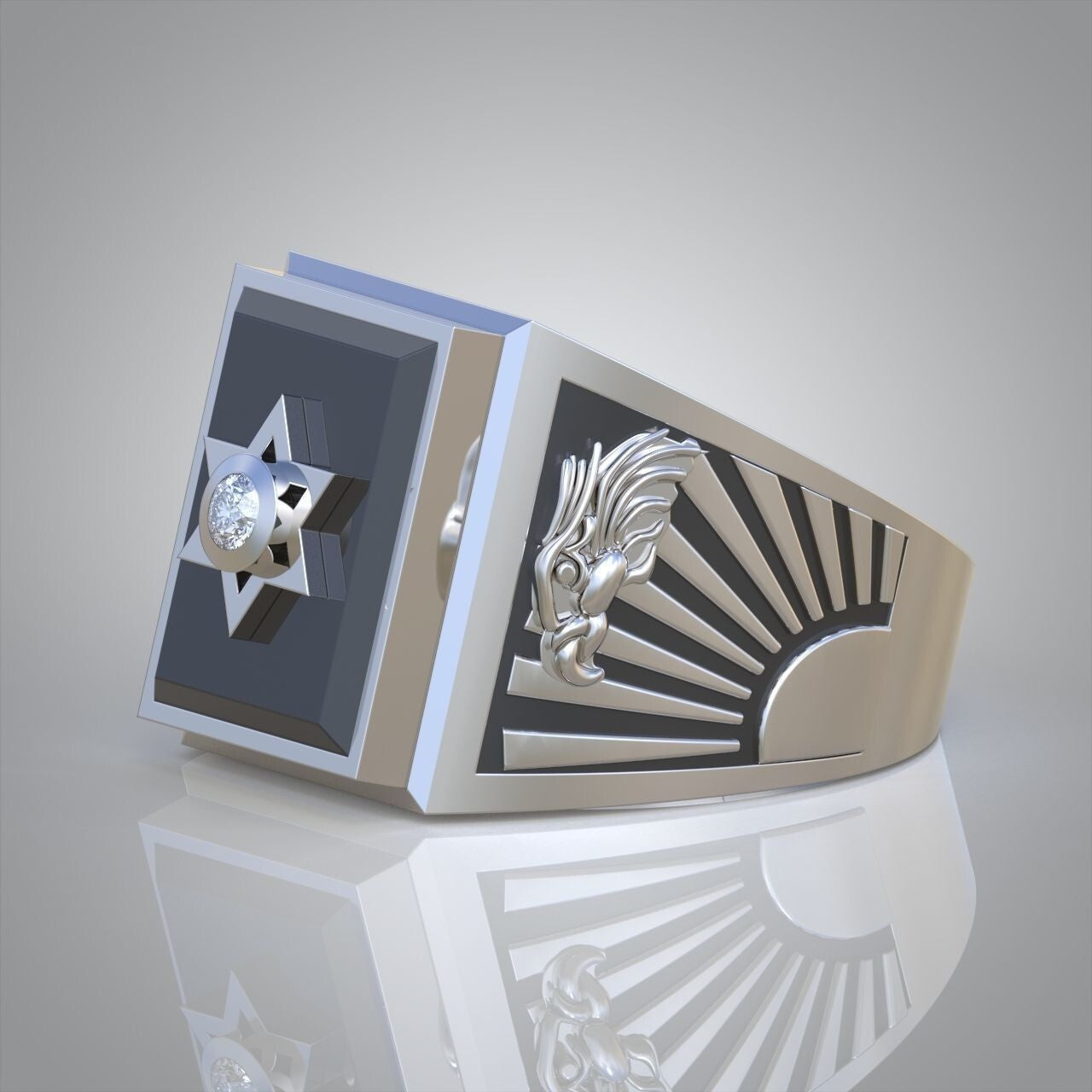 White Diamond Solitaire Ring 925 Silver Mason Eagle Crest Men Women Ring US7-15