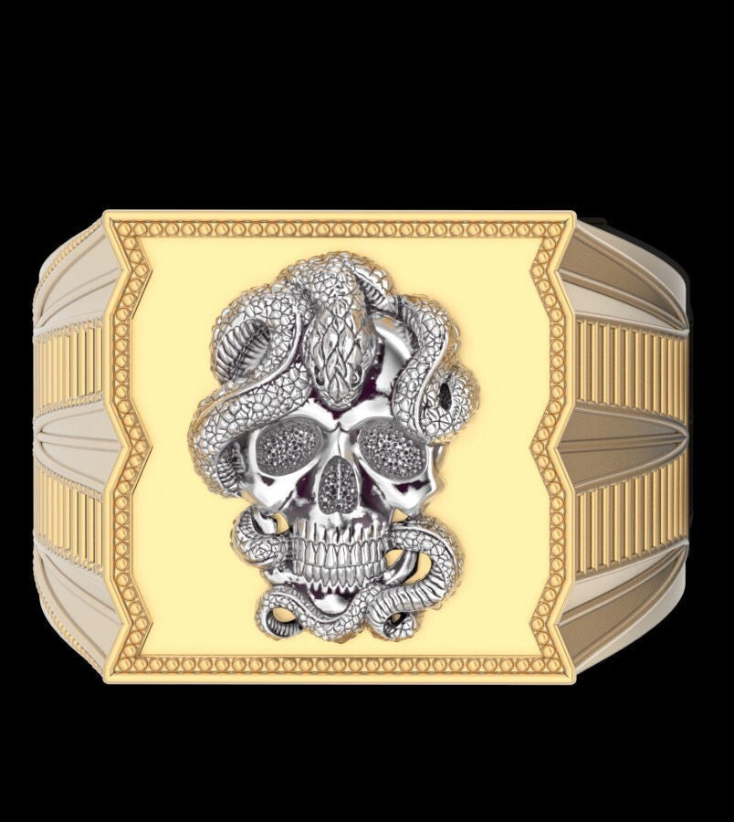 Gothic Skull Snake Brass Ring Punk Biker Retro Jewelry Unisex US5~15 Available