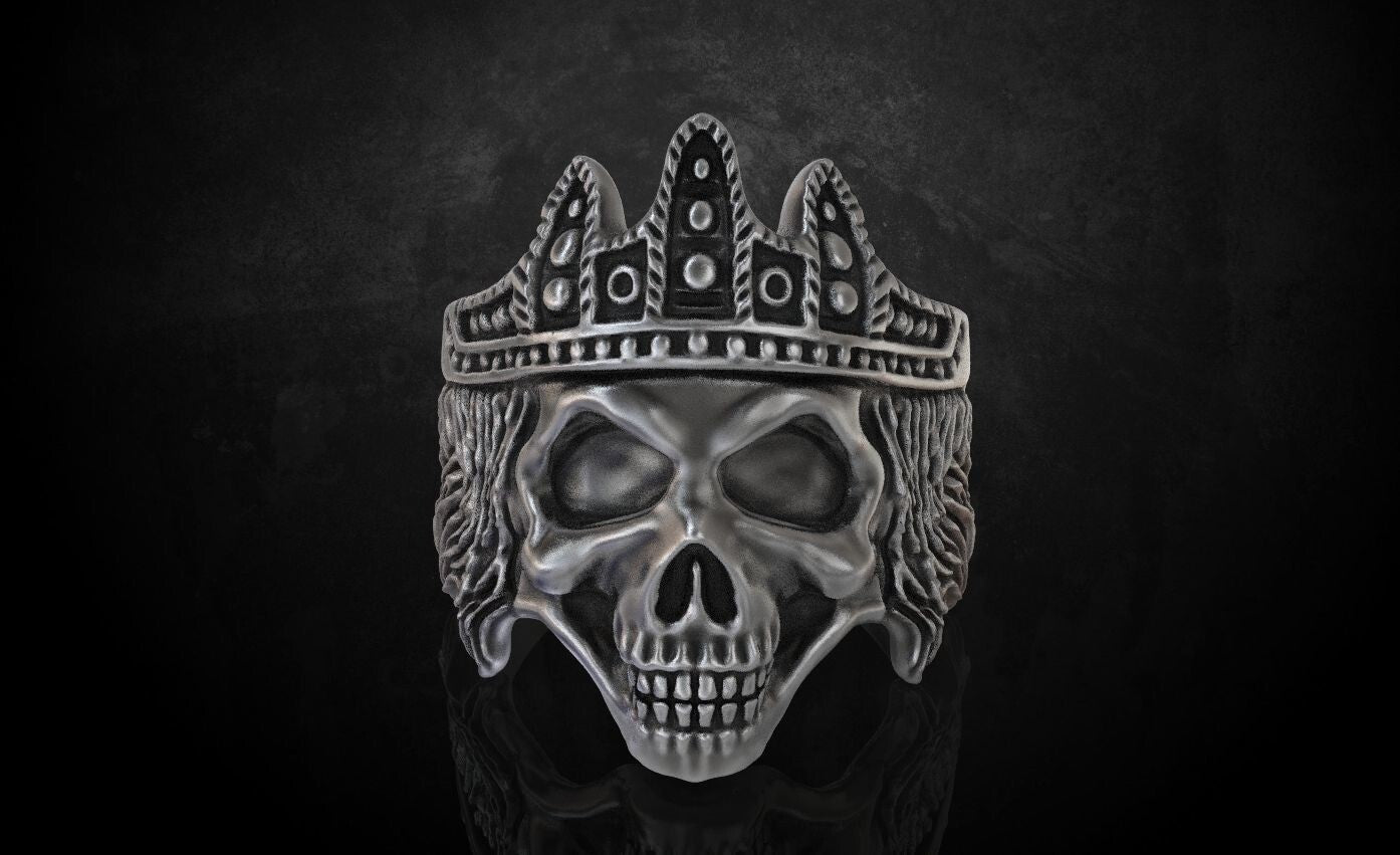 Biker Rider King Monarch Gothic Skull Crown Ring 925 Silver Skull Ring US5-15