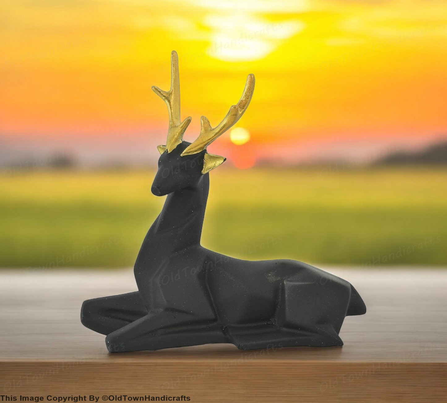Set of 2 Handcrafted Black Deer Showpiece Home & Office Decor (8x5 Inch)