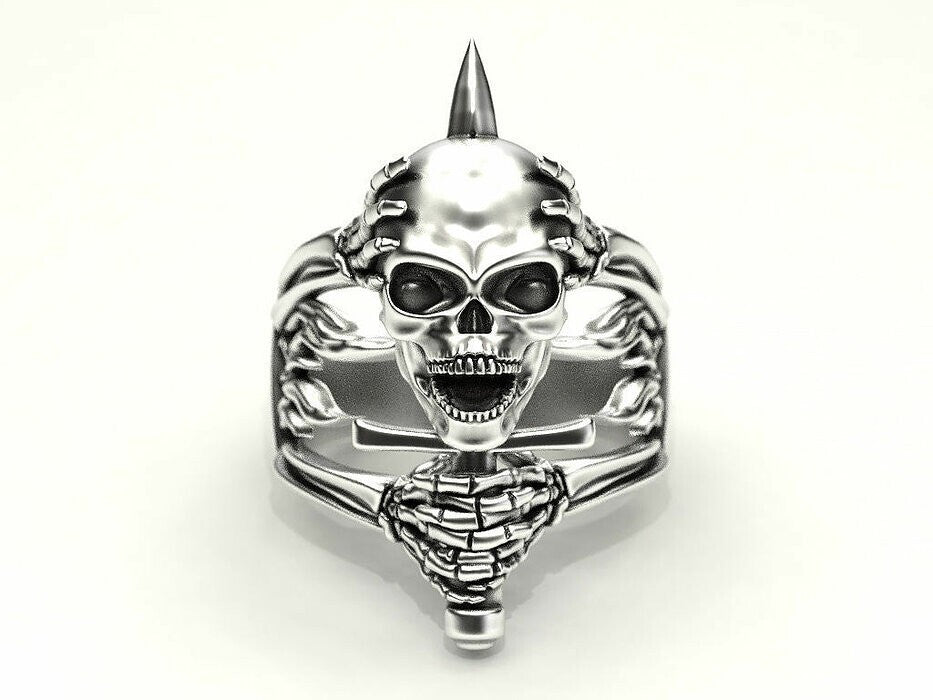 Silver Skull and Bone Biker Ring Gothic Men Women Gift Skull Ring US7-15