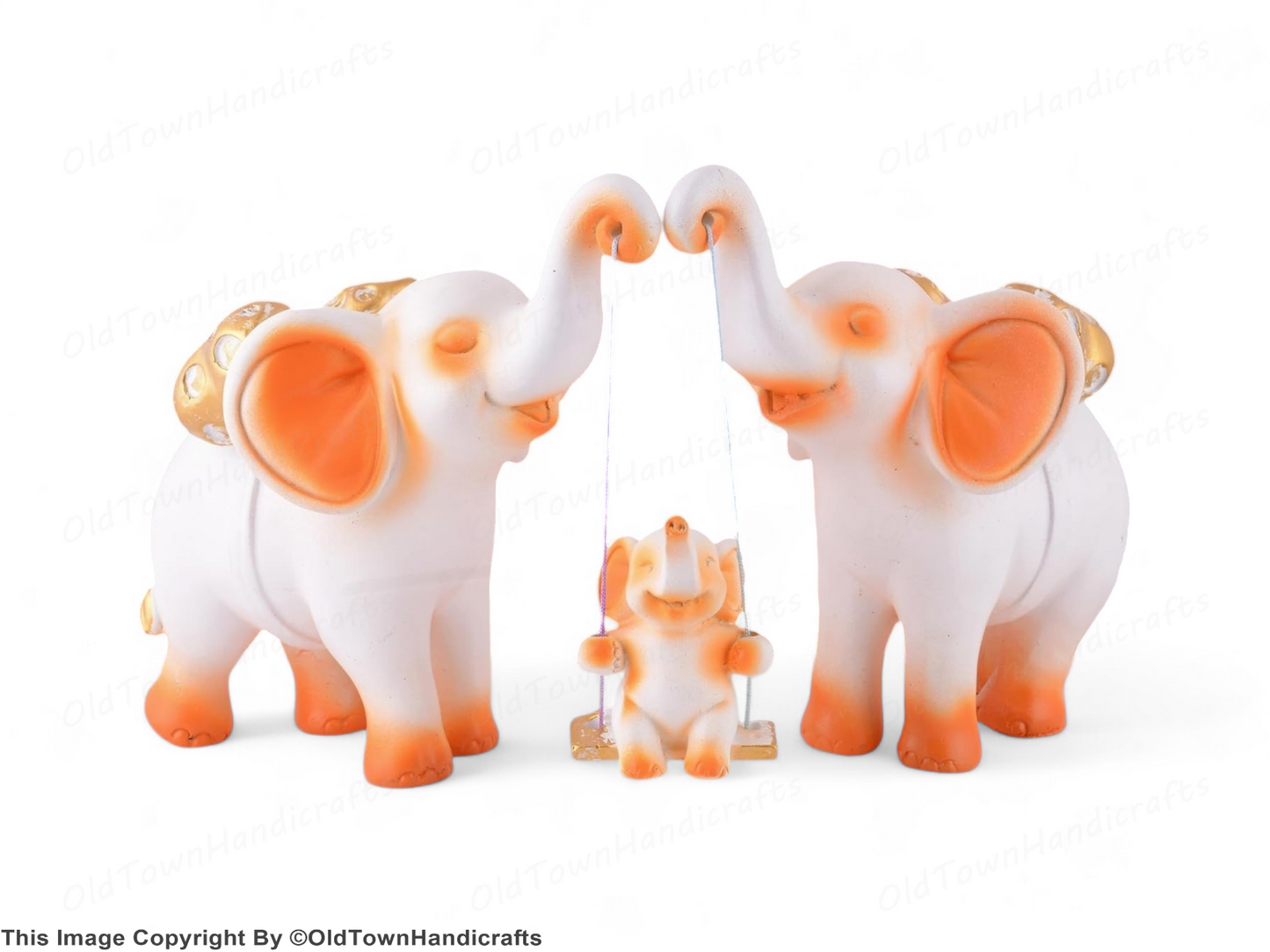 Set of 3 White Golden Elephant Showpieces for Home Office Decor Elegant