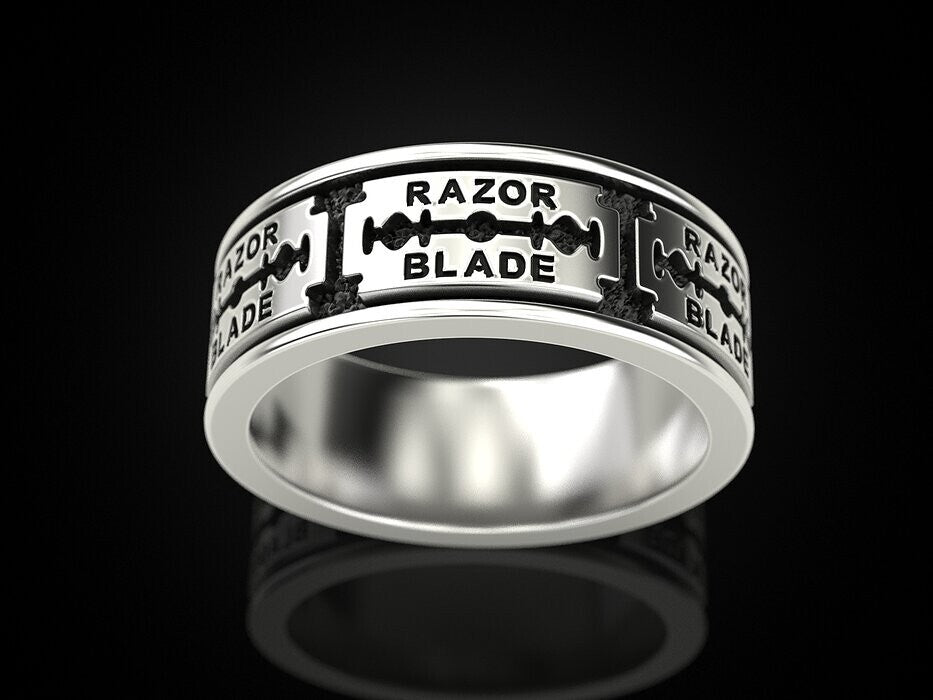 Silver Razor Blade Ring Gothic Punk Biker Style Ring US5~15 Cool Gift for Him