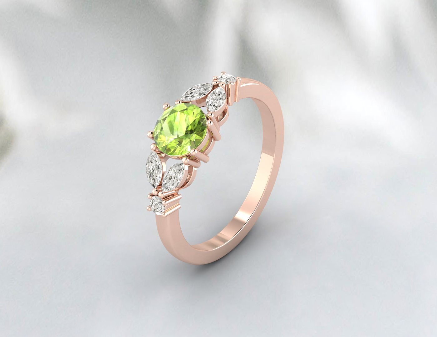 Natural Green Peridot Ring 925 Sterling Silver Leaf Ring Women Wedding Gift