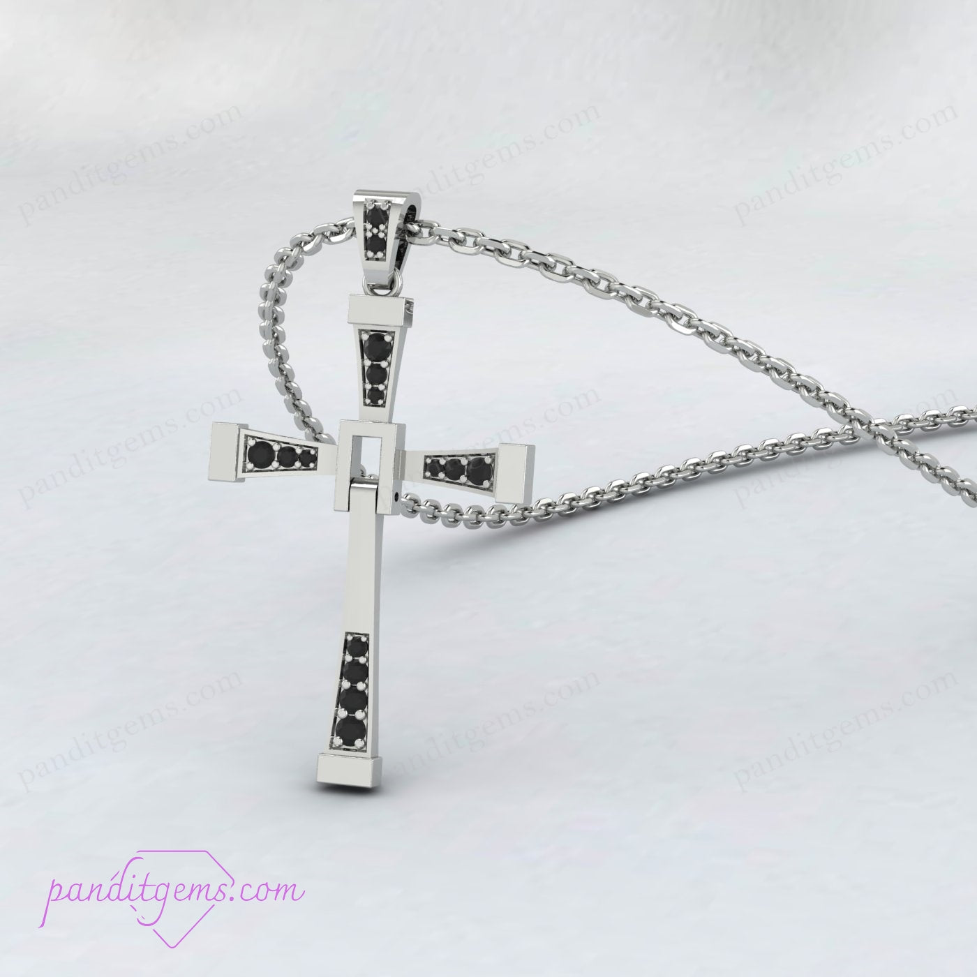 925 Sterling Silver Cross Necklace for Kids with Black Onyx Stone