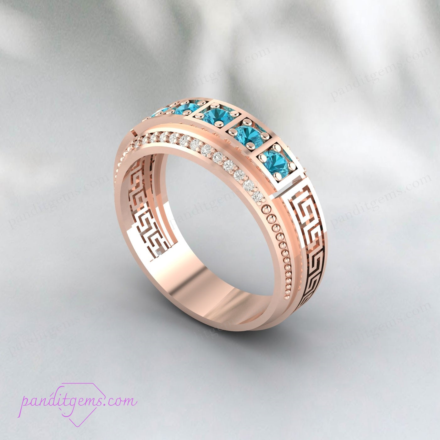 925 Sterling Silver Ring Featuring Blue Topaz and Beaded Band Design