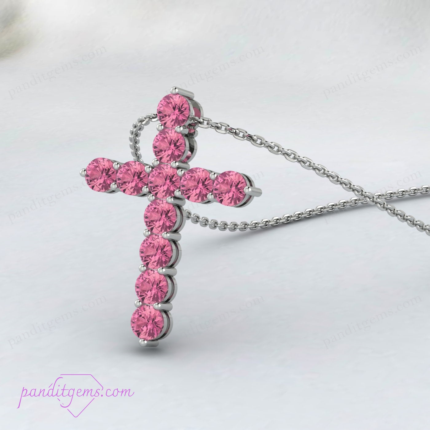 925 sterling silver cross necklace with a stunning Pink Tourmaline stone, symbol of love and faith.