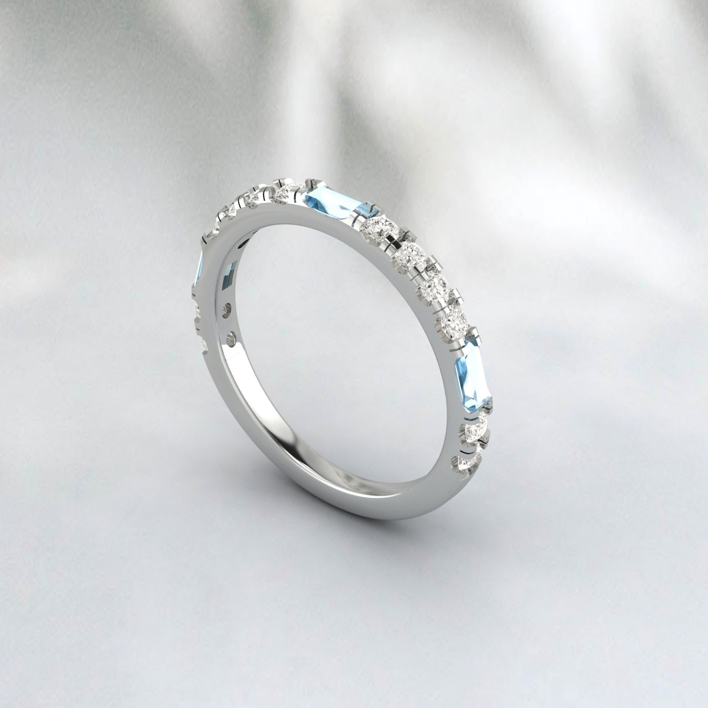 Topaz Baguette and Diamond Half Eternity Band - 14k Gold Wedding Ring