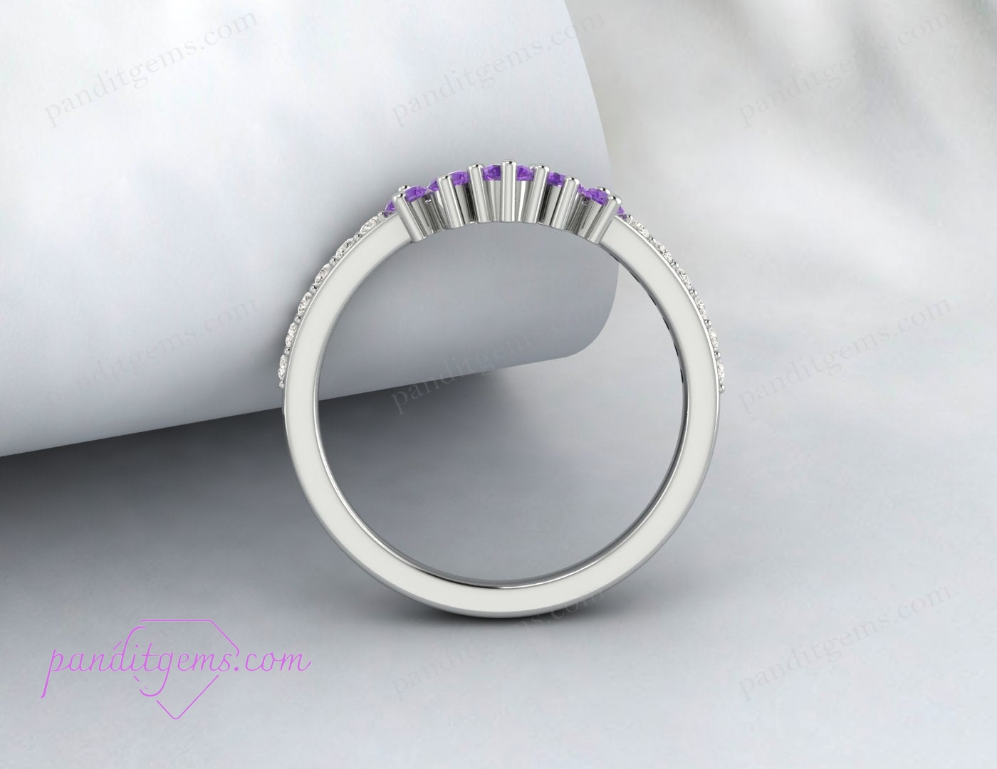 Antique Enhancer Amethyst Diamond Stacking Band, top view