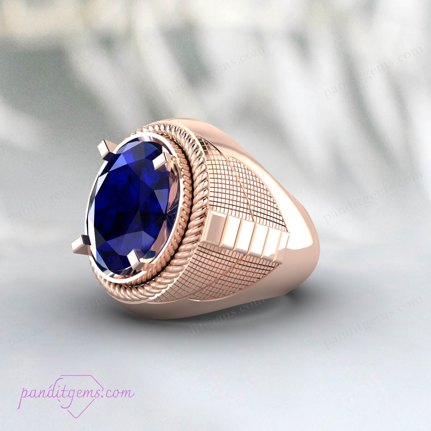 Blue Sapphire Men's Ring in 925 Sterling Silver - Oval Sapphire Gemstone September Birthstone Ring - Personalized Grooms Engagement Gift