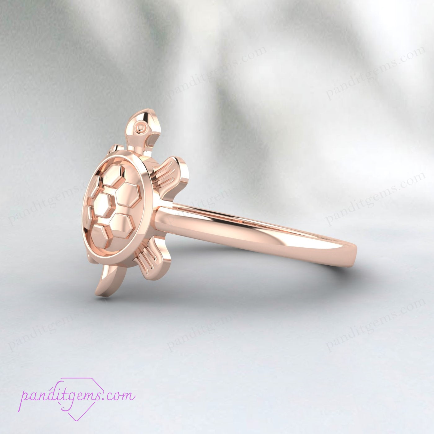 Close-up of a silver turtle ring, showcasing intricate craftsmanship. Ideal as a lucky charm for both men and women.