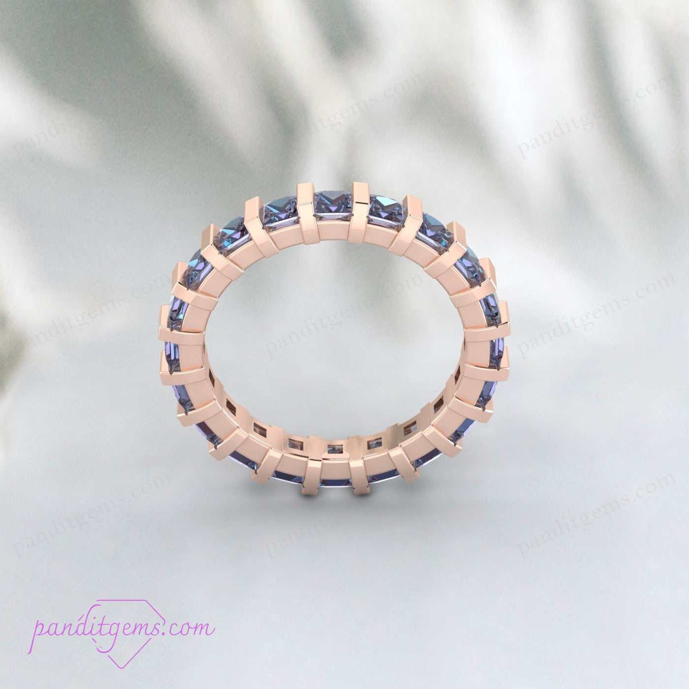 Elegant Alexandrite Wedding Ring with Gold-Plated Sterling Silver