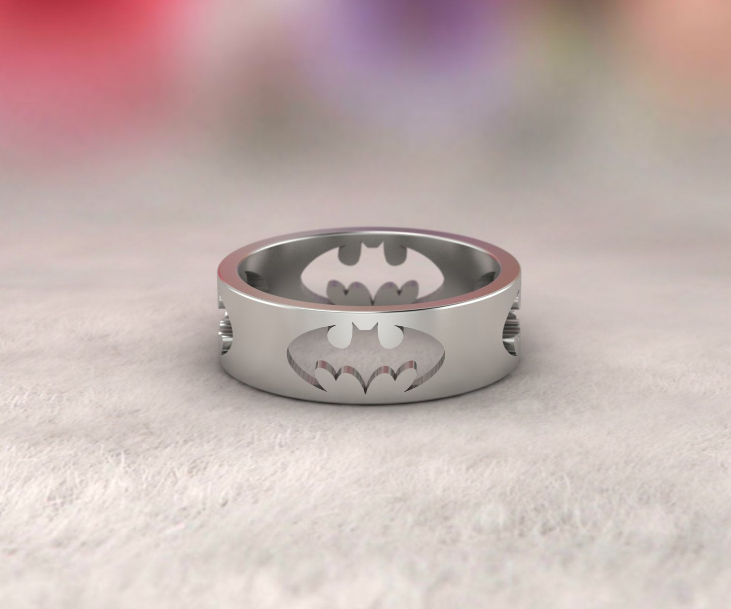 Elegant two-tone bat symbol ring for women, handcrafted in 925 sterling silver.