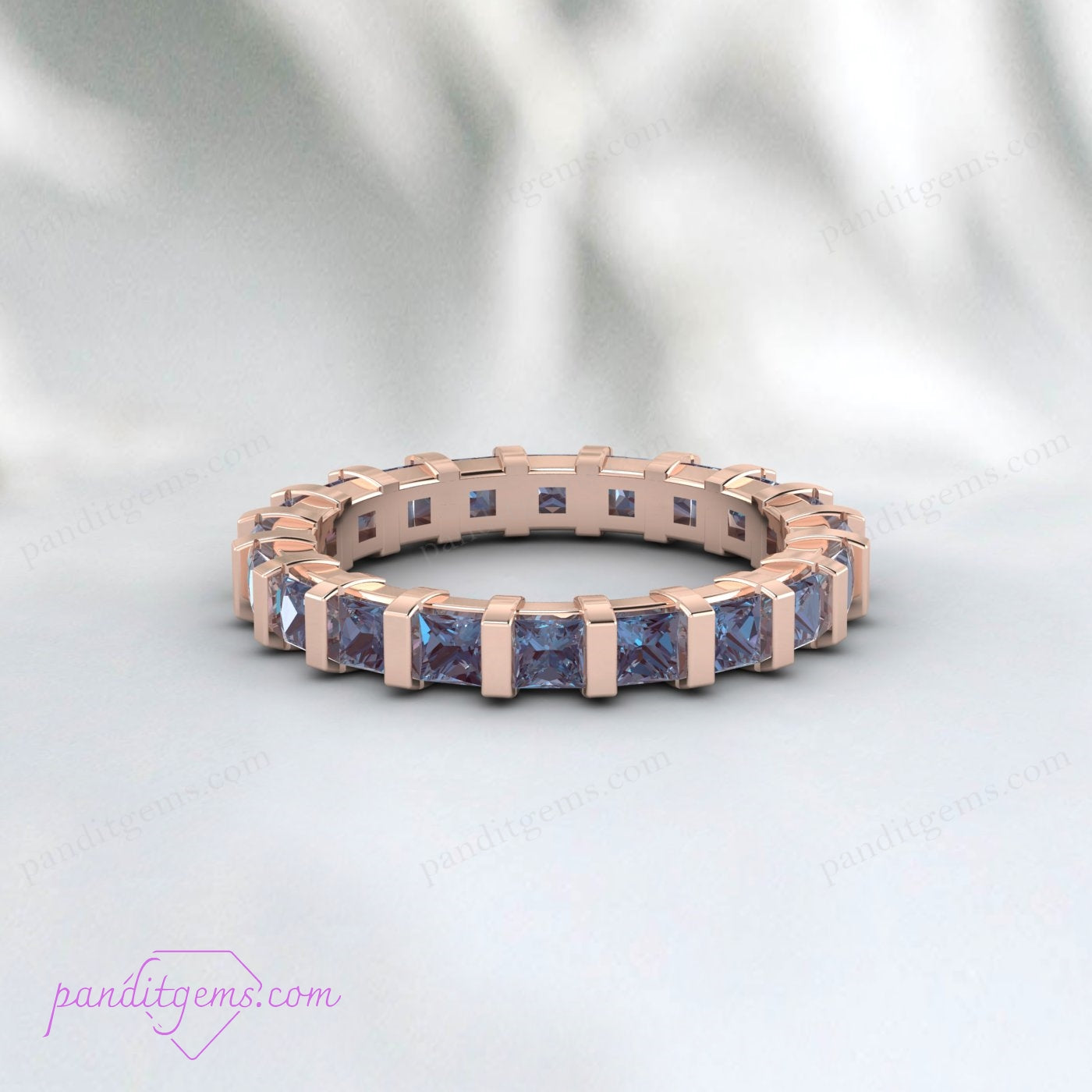 Full Eternity Band Featuring Princess Cut Alexandrite Gems