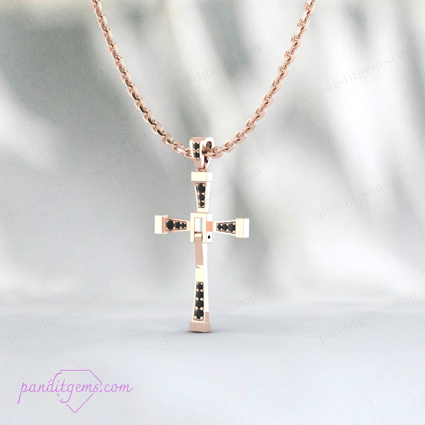 Minimalist Cross Necklace with Natural Black Onyx for Him and Her.