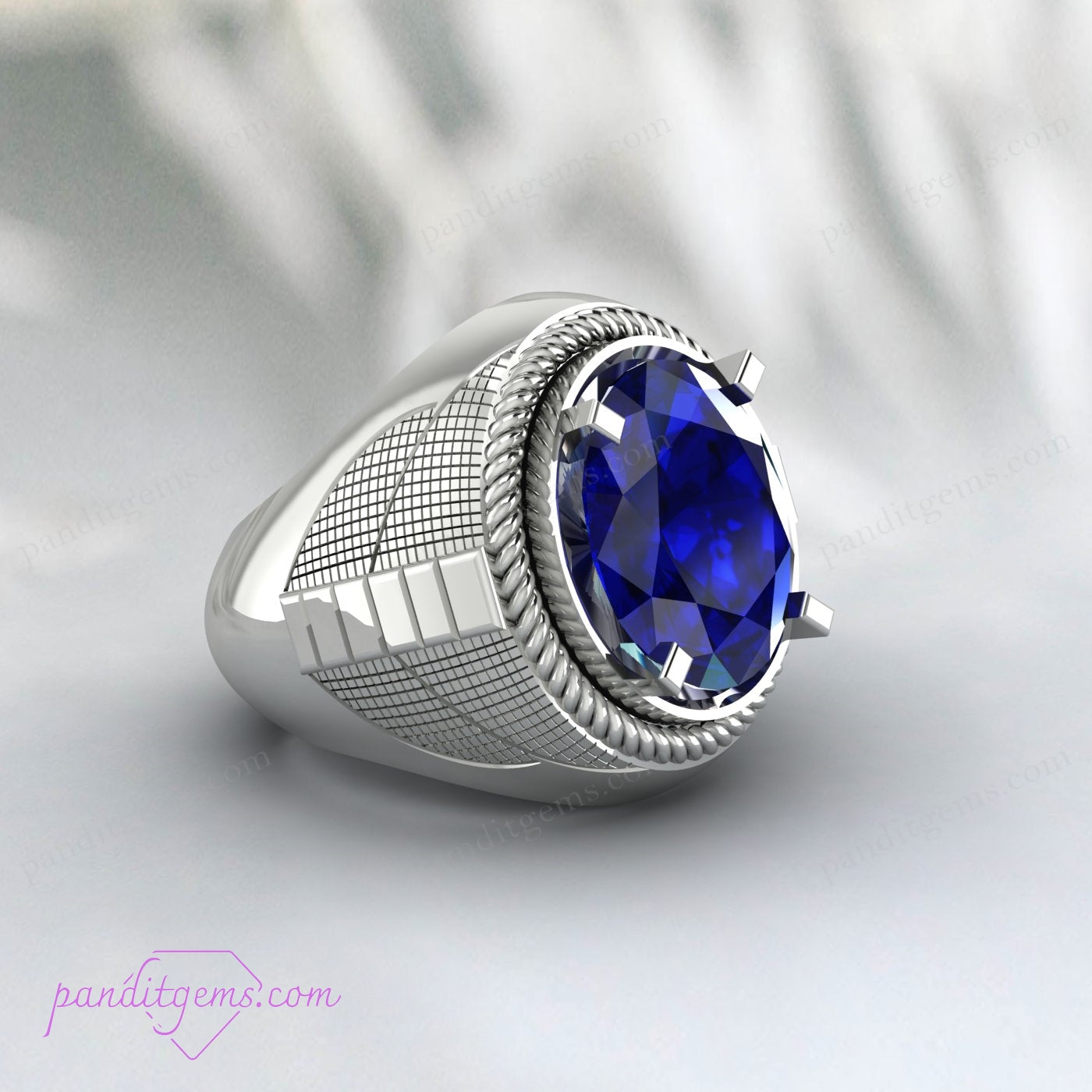 Oval-cut sapphire gemstone ring set in polished 925 sterling silver, perfect as a groomsmen’s gift.