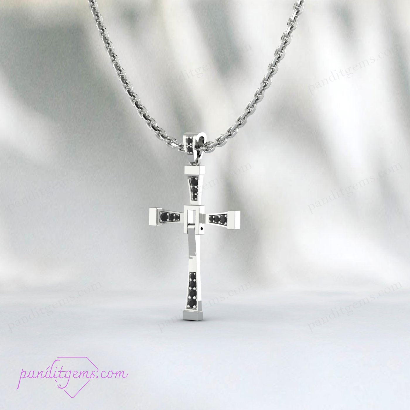 Small Cross Pendant Necklace with Natural Onyx Stone for Women