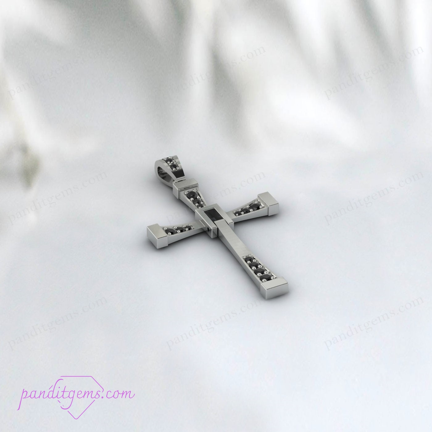 Sterling Silver Cross Necklace with Dainty Black Onyx Pendant