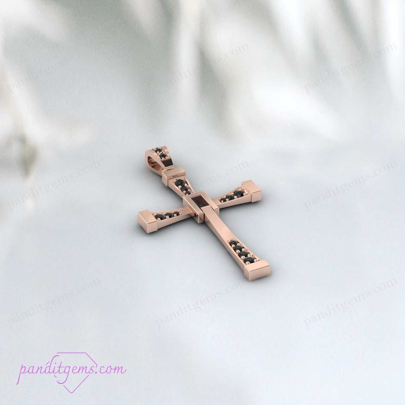 Sterling Silver Religious Cross Necklace with Black Onyx Charm