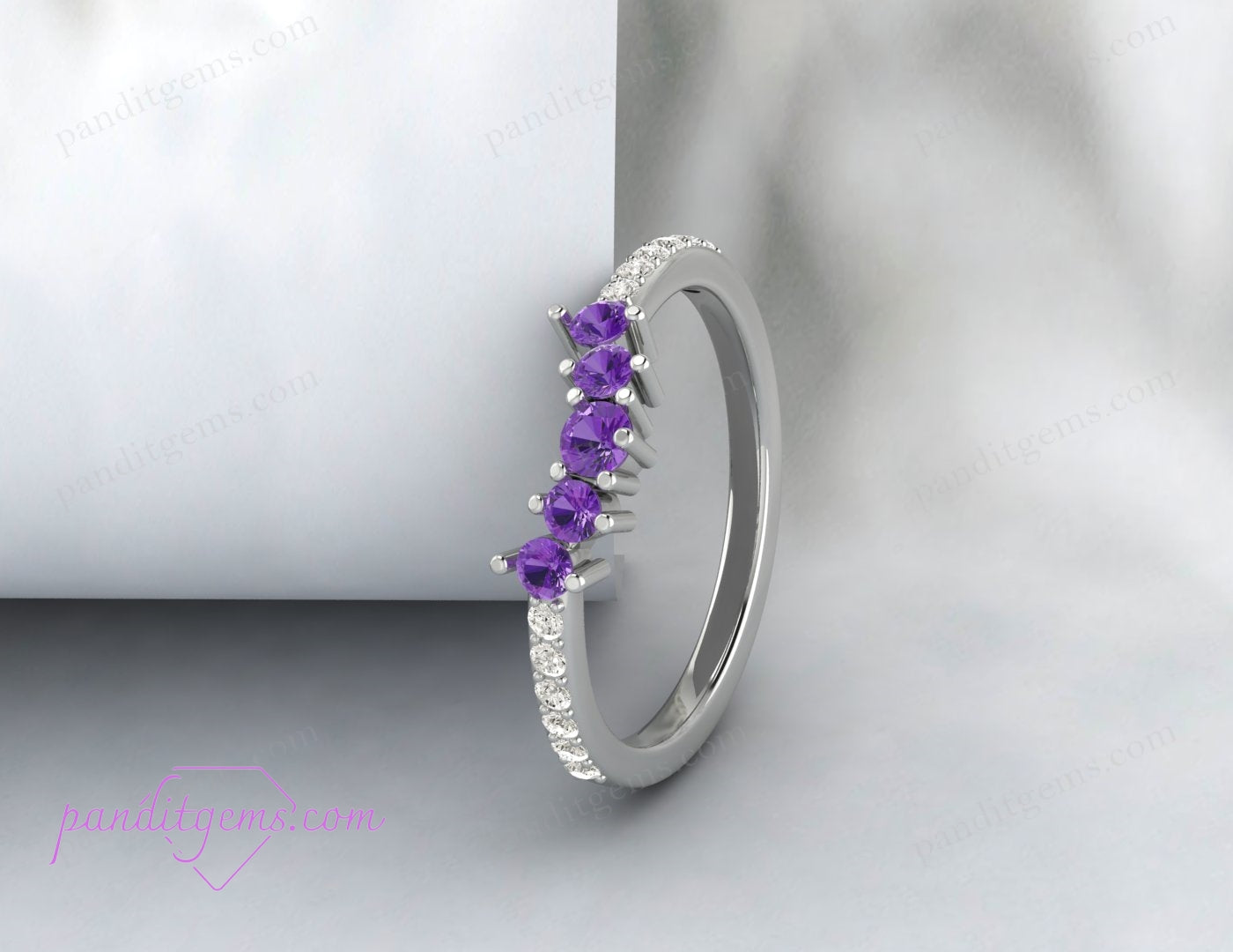 Vintage Matching Wedding Ring Jacket with Purple Amethyst