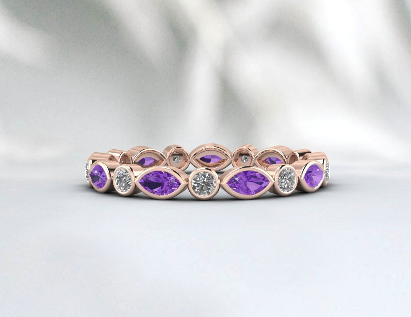 Purple Amethyst Wedding Band Eternity Band Promise Anniversary Gift
