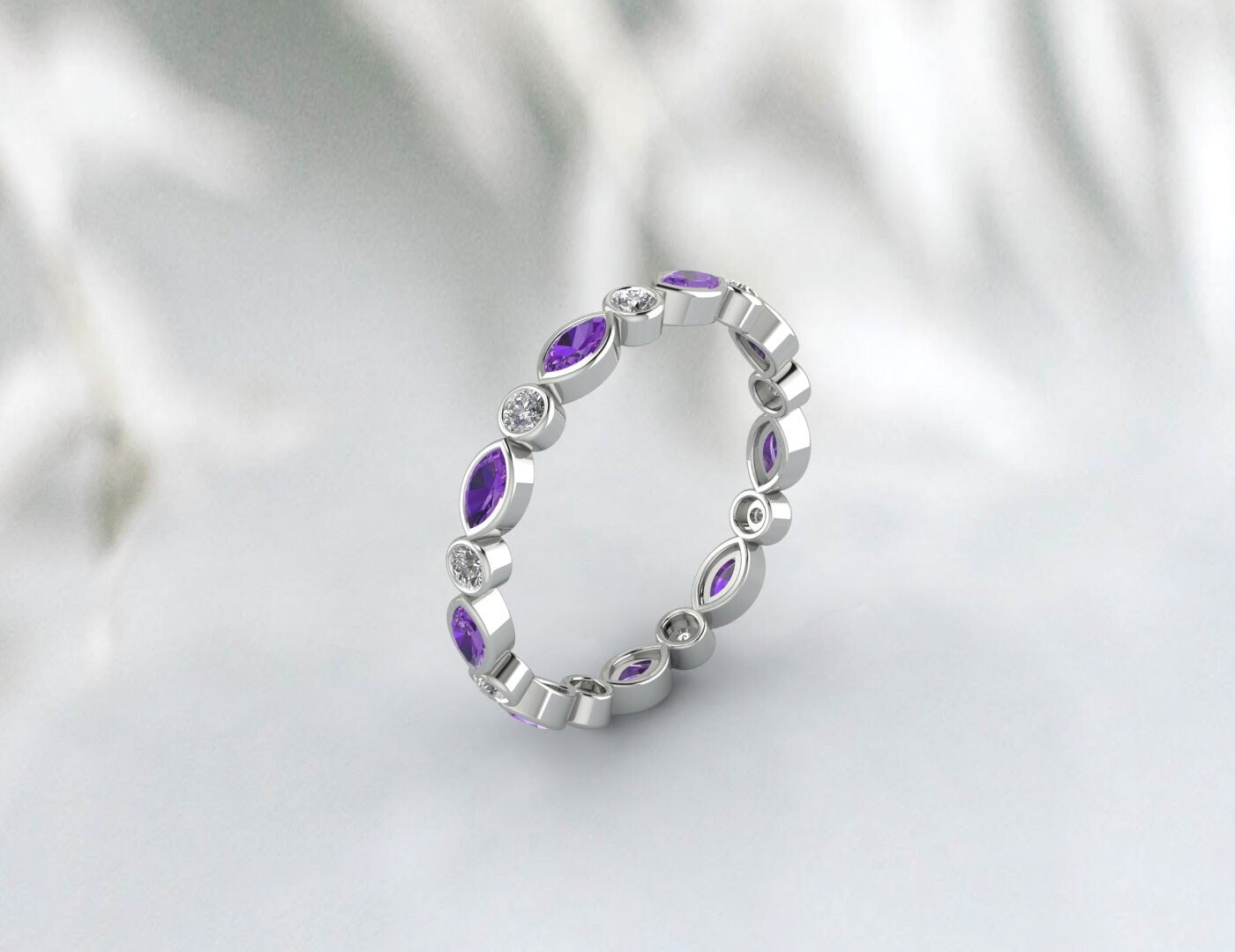 Purple Amethyst Wedding Band Eternity Band Promise Anniversary Gift