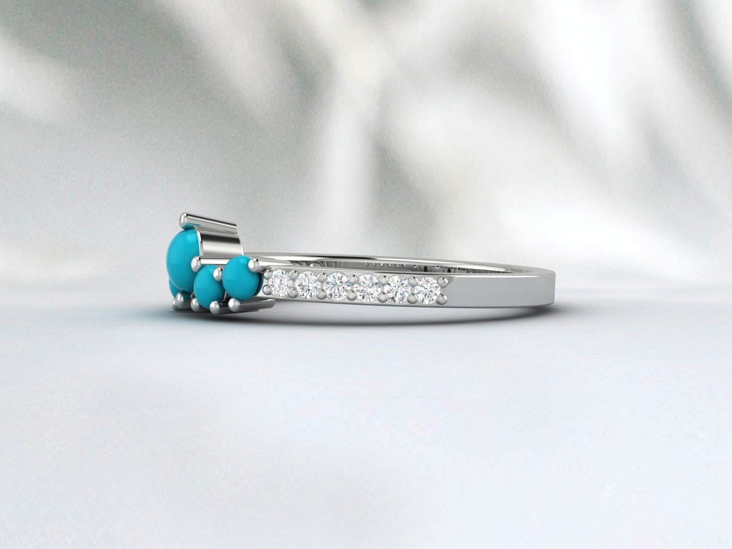 Dainty Cluster Turquoise Band Ring Silver Minimalist Diamond Band