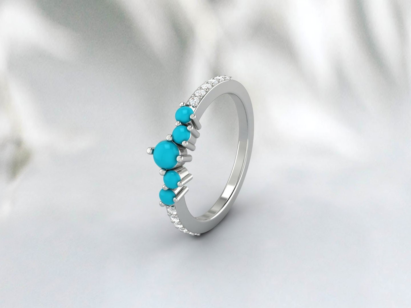 Dainty Cluster Turquoise Band Ring Silver Minimalist Diamond Band