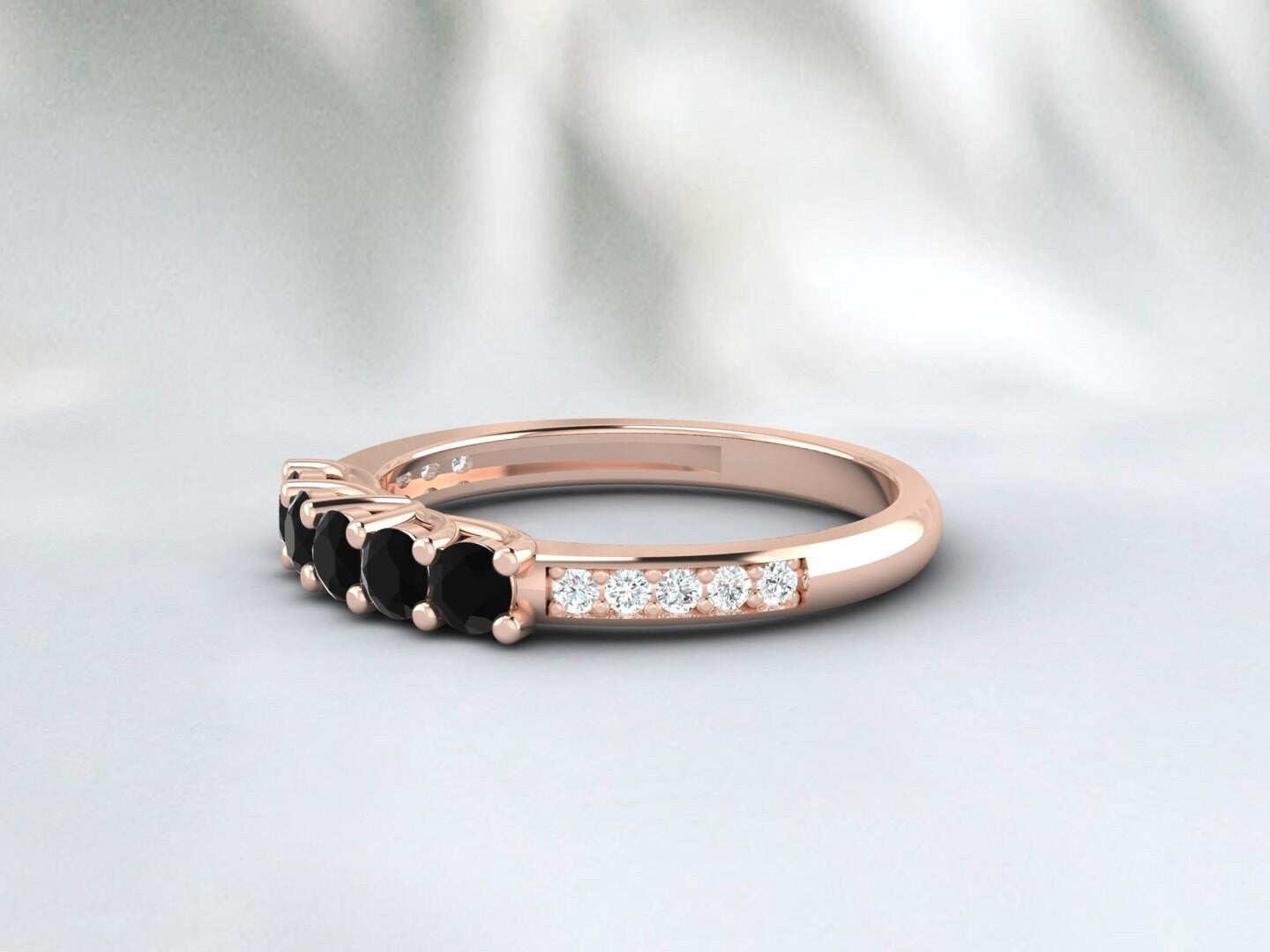 Vintage Black Onyx Wedding Band Rose Gold Eternity Anniversary Band