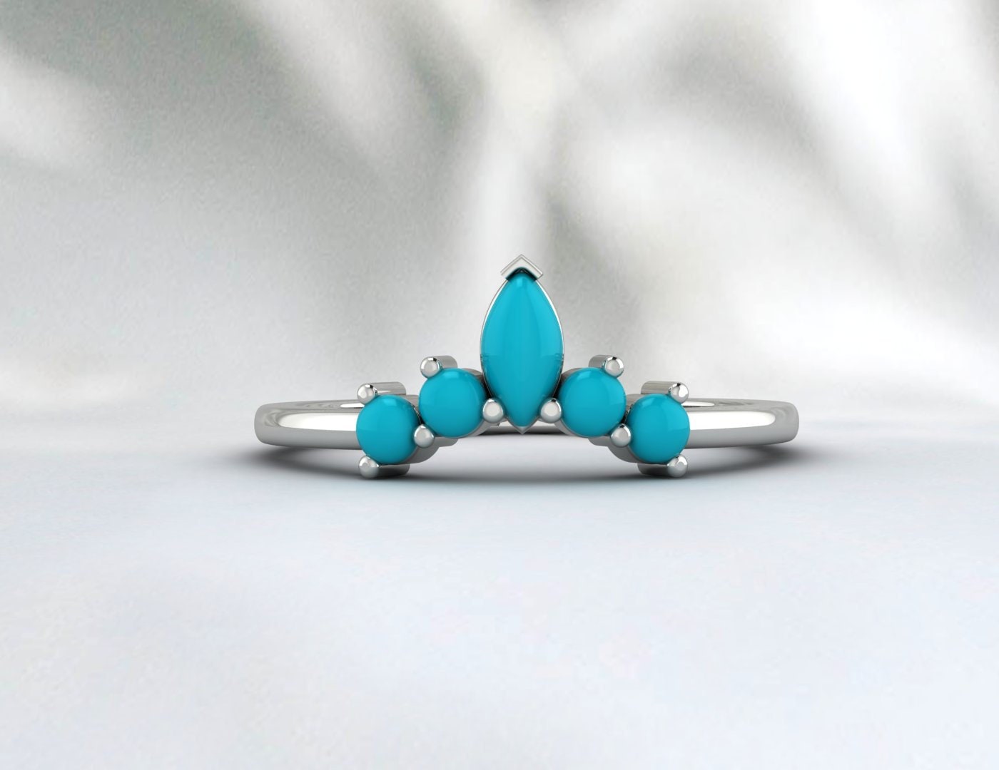 Vintage Blue Turquoise Marquise Cut Curved 5 Stone Ring wedding Band