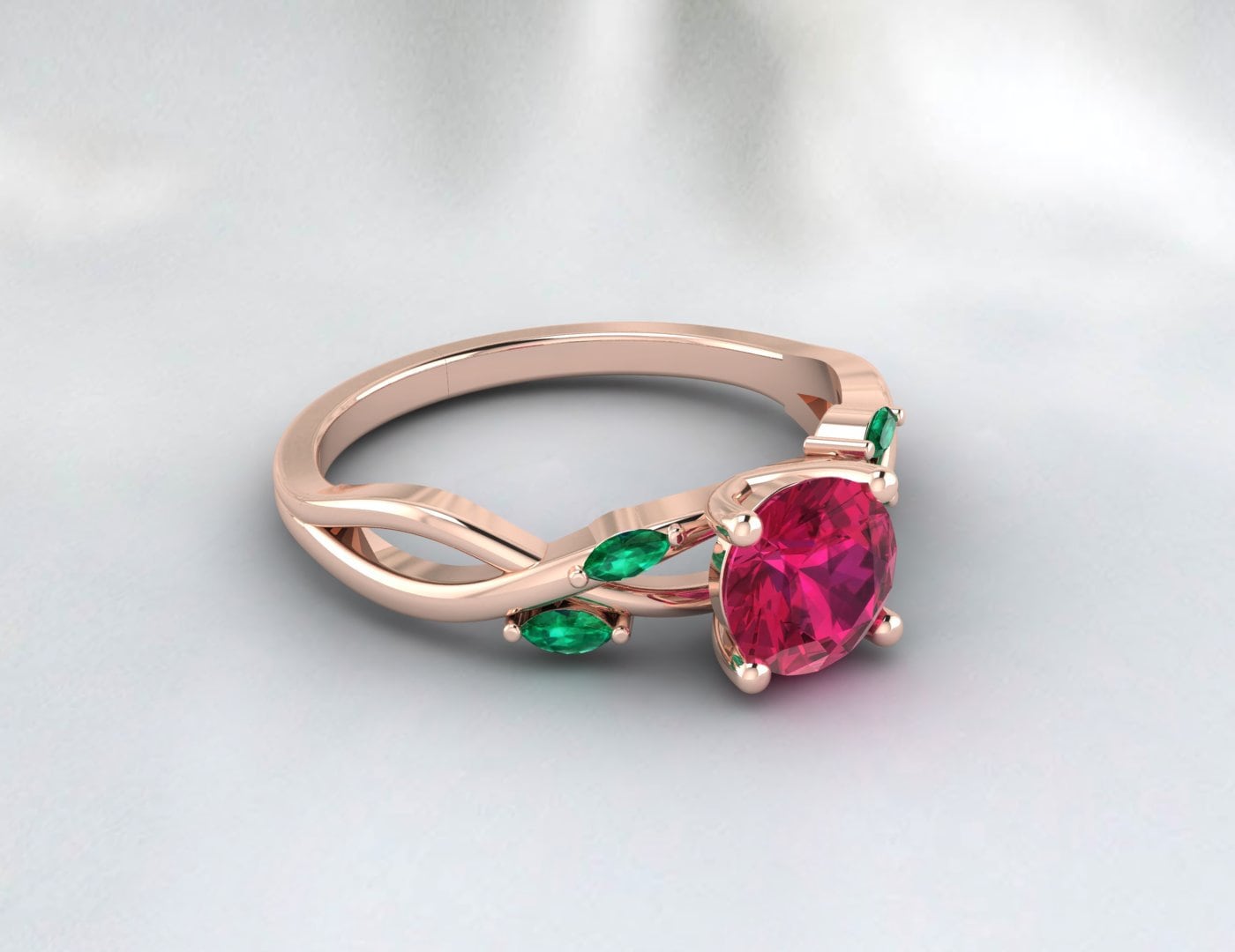 Red Ruby Leaf Style Ring Marquise Emerald Wedding Ring Gift For Women