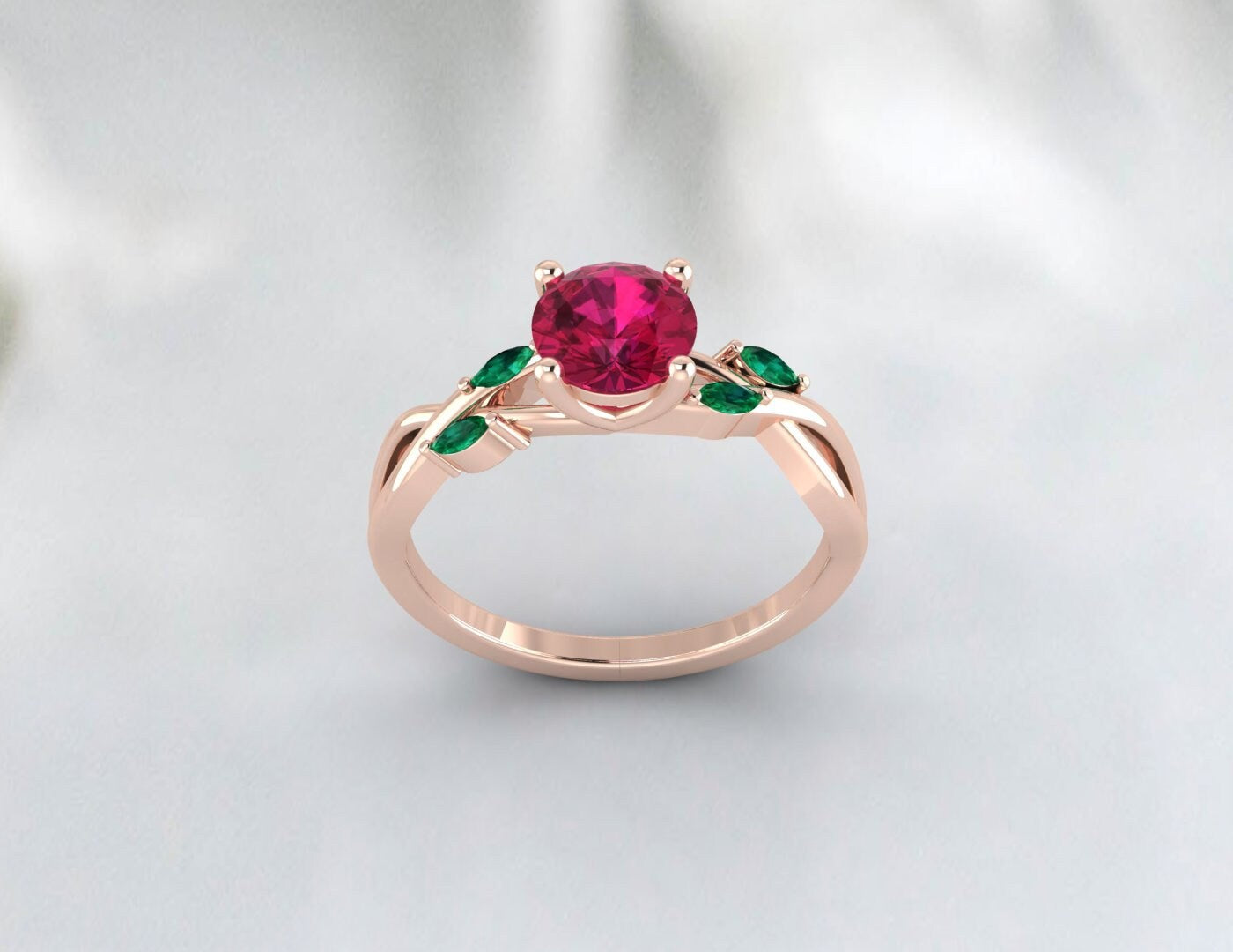 Red Ruby Leaf Style Ring Marquise Emerald Wedding Ring Gift For Women