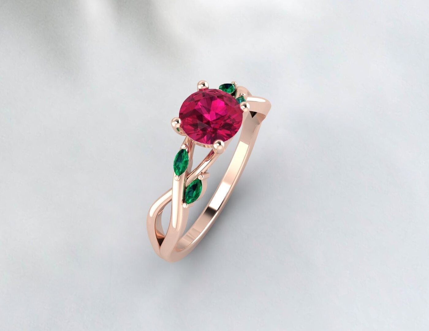 Red Ruby Leaf Style Ring Marquise Emerald Wedding Ring Gift For Women
