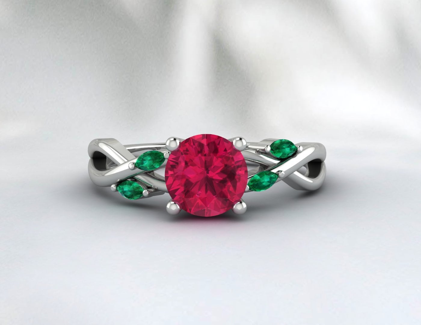 Red Ruby Leaf Style Ring Marquise Emerald Wedding Ring Gift For Women