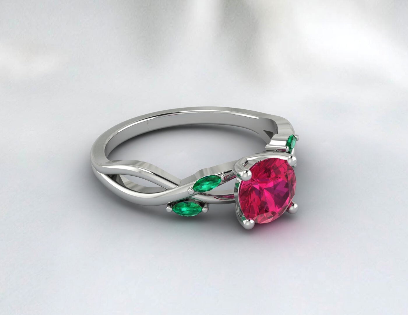 Red Ruby Leaf Style Ring Marquise Emerald Wedding Ring Gift For Women