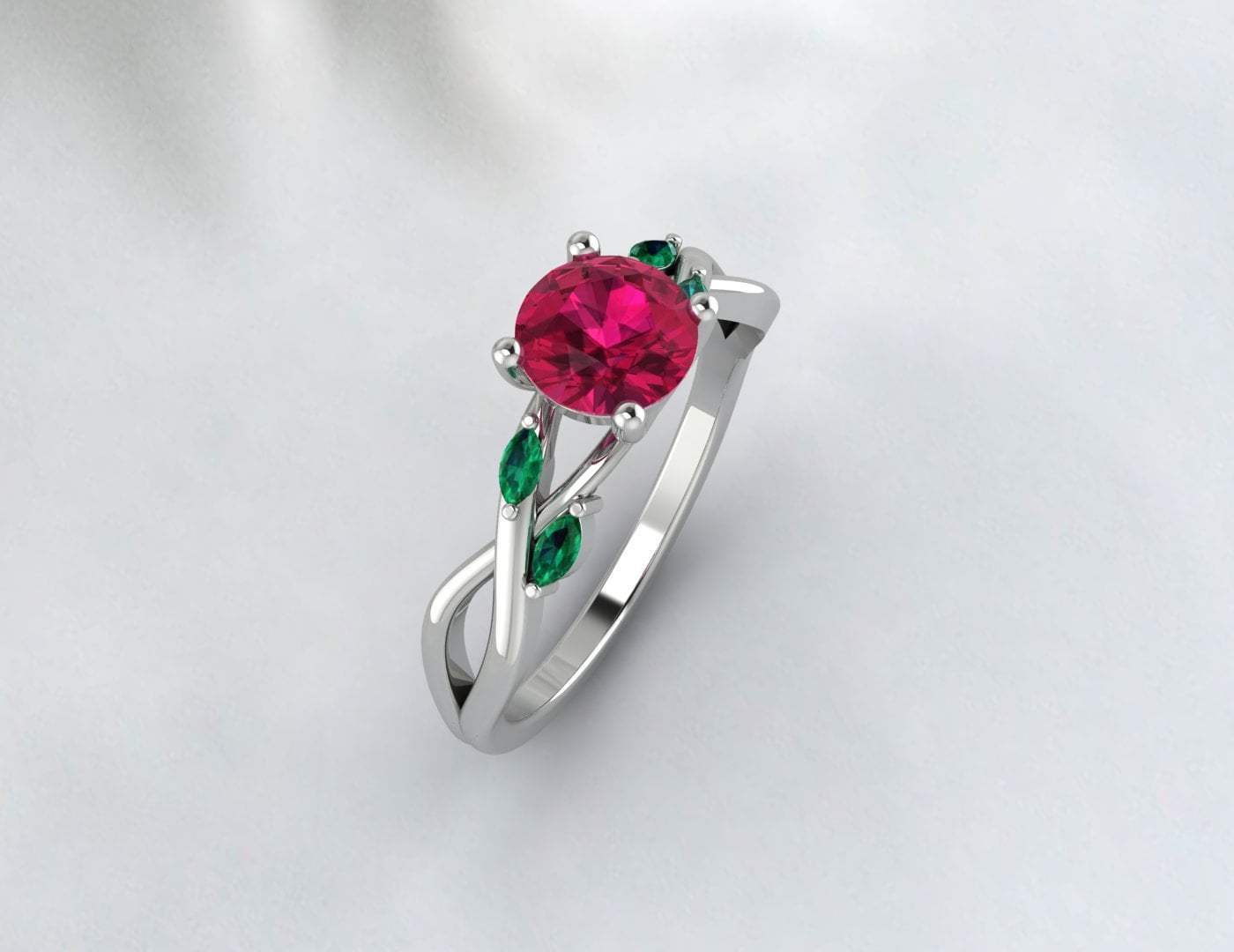 Red Ruby Leaf Style Ring Marquise Emerald Wedding Ring Gift For Women