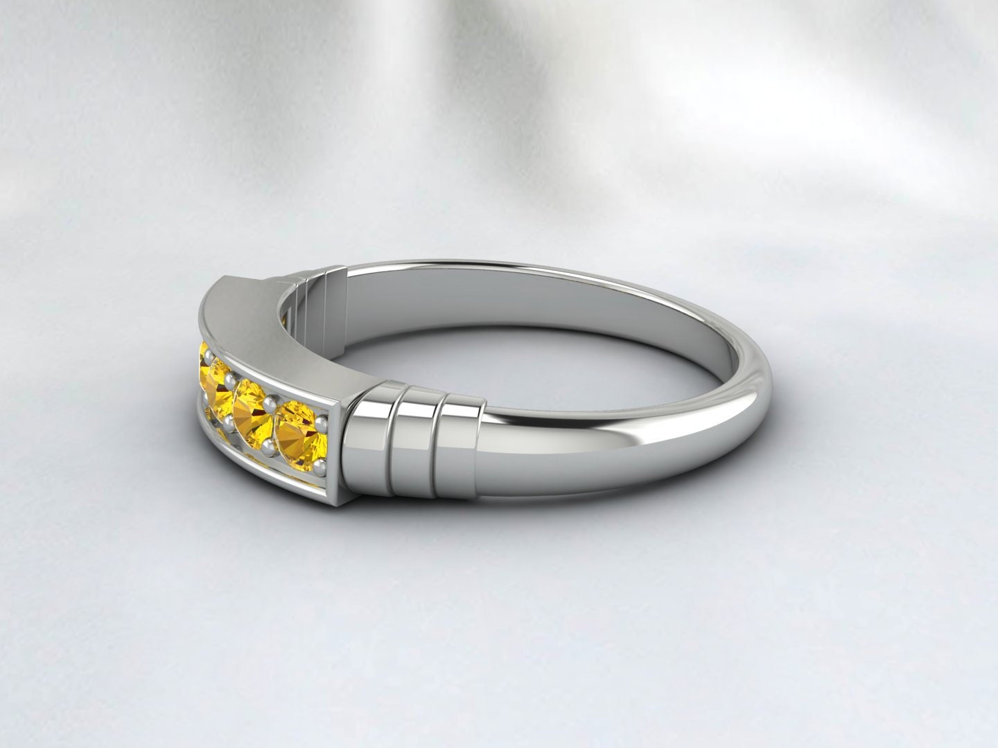 Yellow Citrine Half Eternity Band 5 Stone Ring Unique Wedding Ring