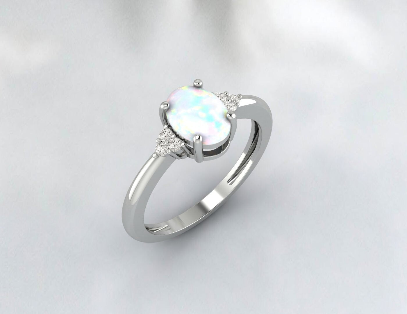 Oval Cut Opal Diamond Ring October Birthstone Anniversary Ring