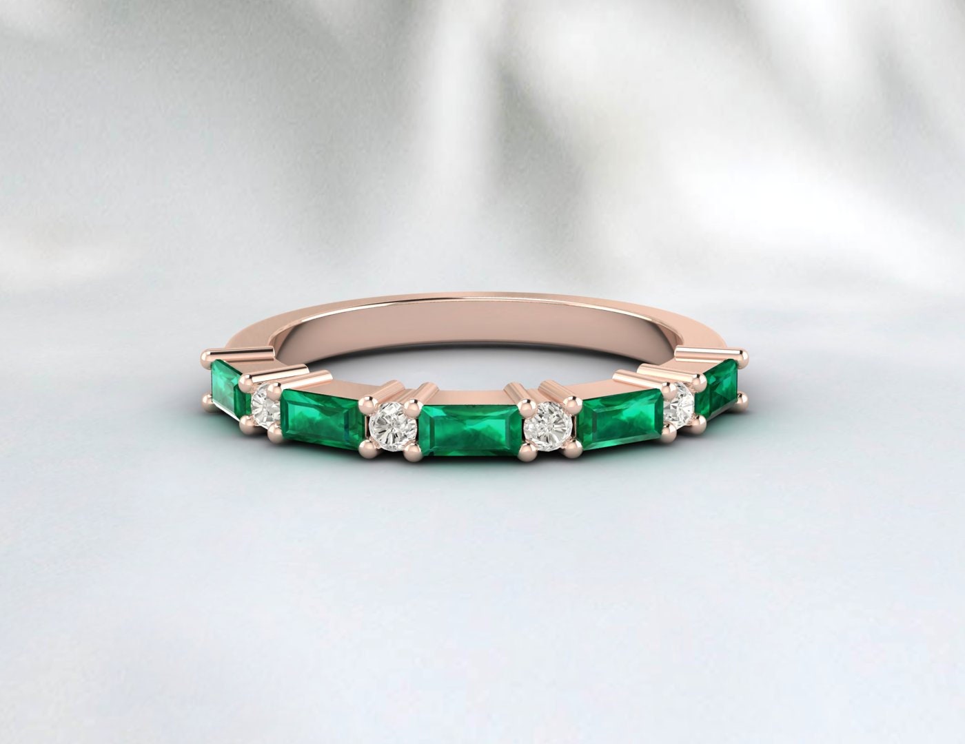 Baguette Emerald May Birthstone Diamond Ring Anniversary Wedding Ring
