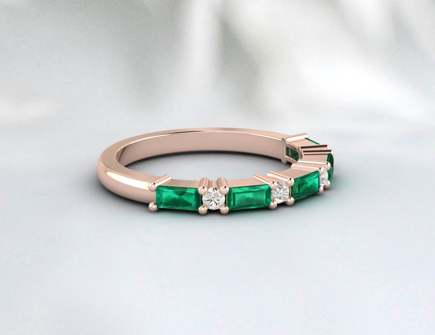 Baguette Emerald May Birthstone Diamond Ring Anniversary Wedding Ring