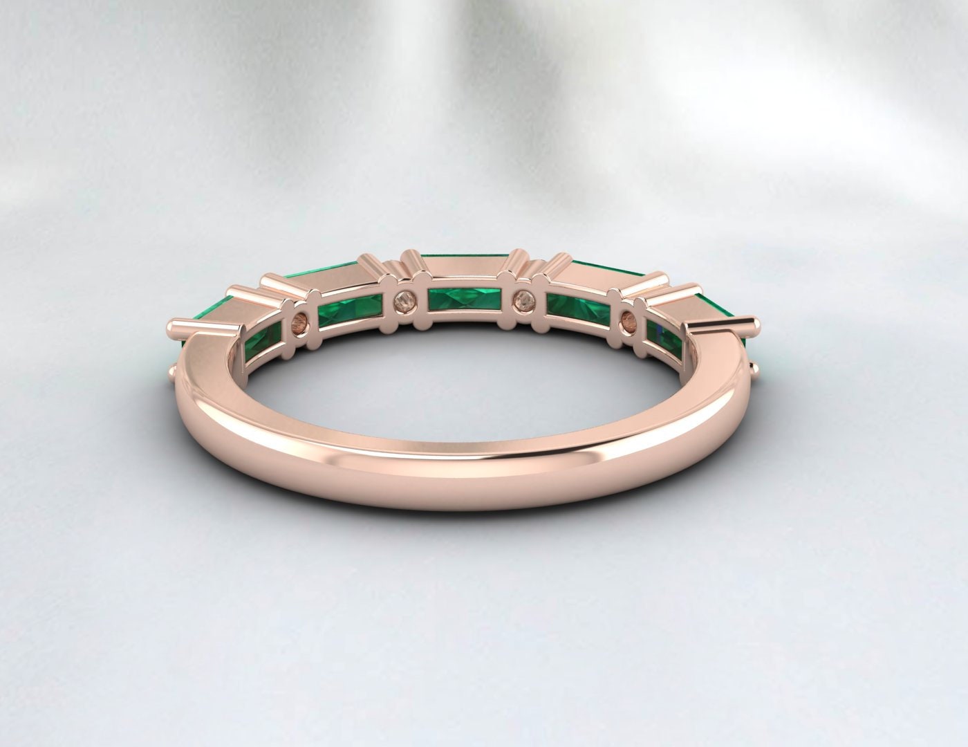 Baguette Emerald May Birthstone Diamond Ring Anniversary Wedding Ring