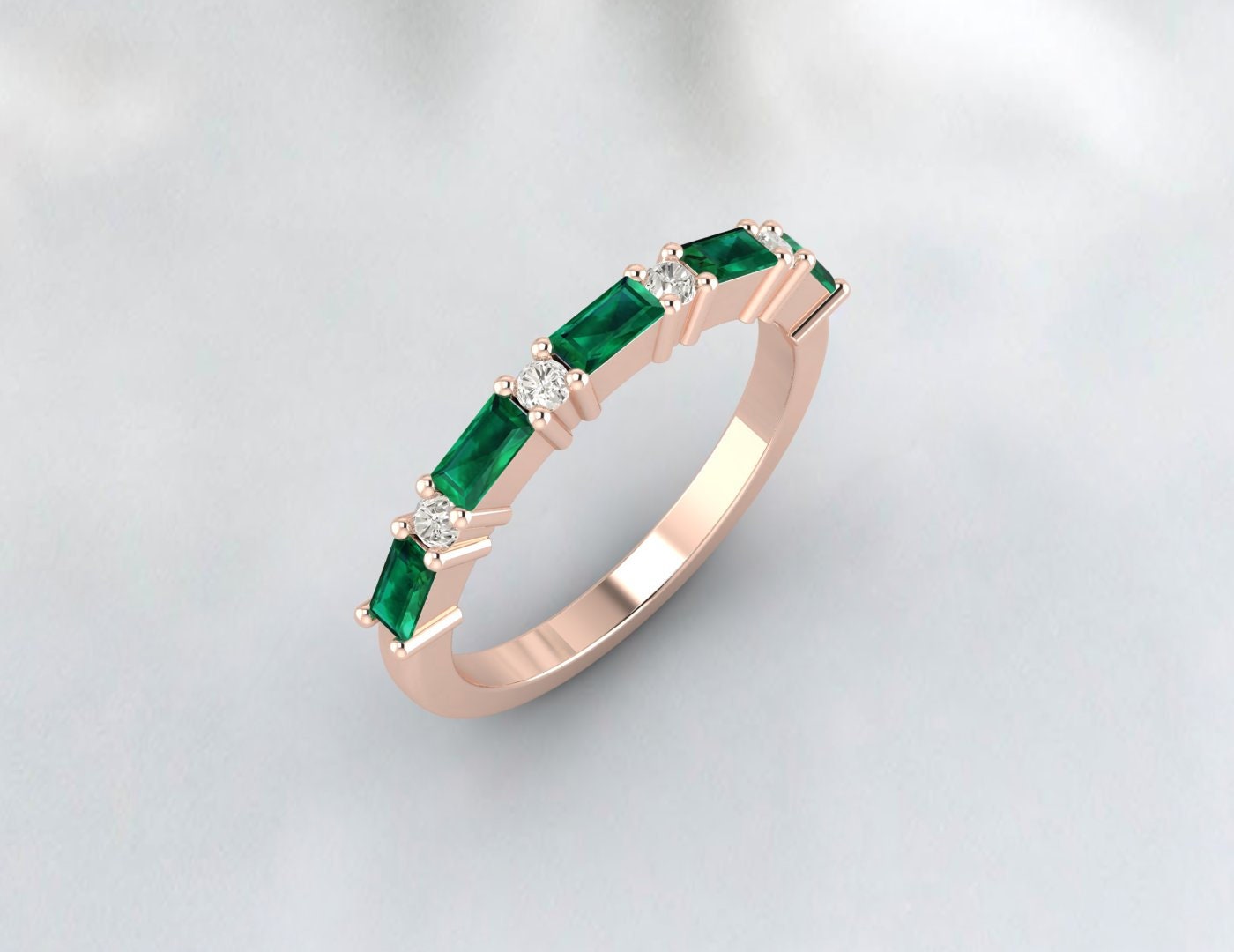 Baguette Emerald May Birthstone Diamond Ring Anniversary Wedding Ring