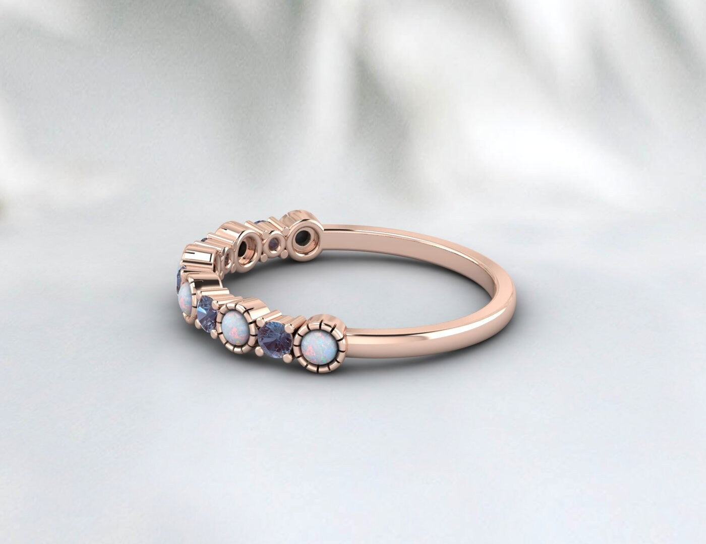 Opal Alexandrite Half Eternity Band Opal Wedding Jewelry for Women
